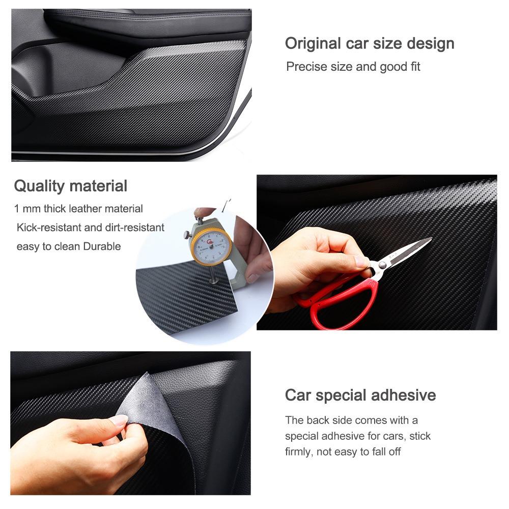 For Tesla Model 3/Y Car Door Anti-kick Mat Pad Panel Leather Carbon Fiber Interior Glove Box Protective Sticker Car Accessories