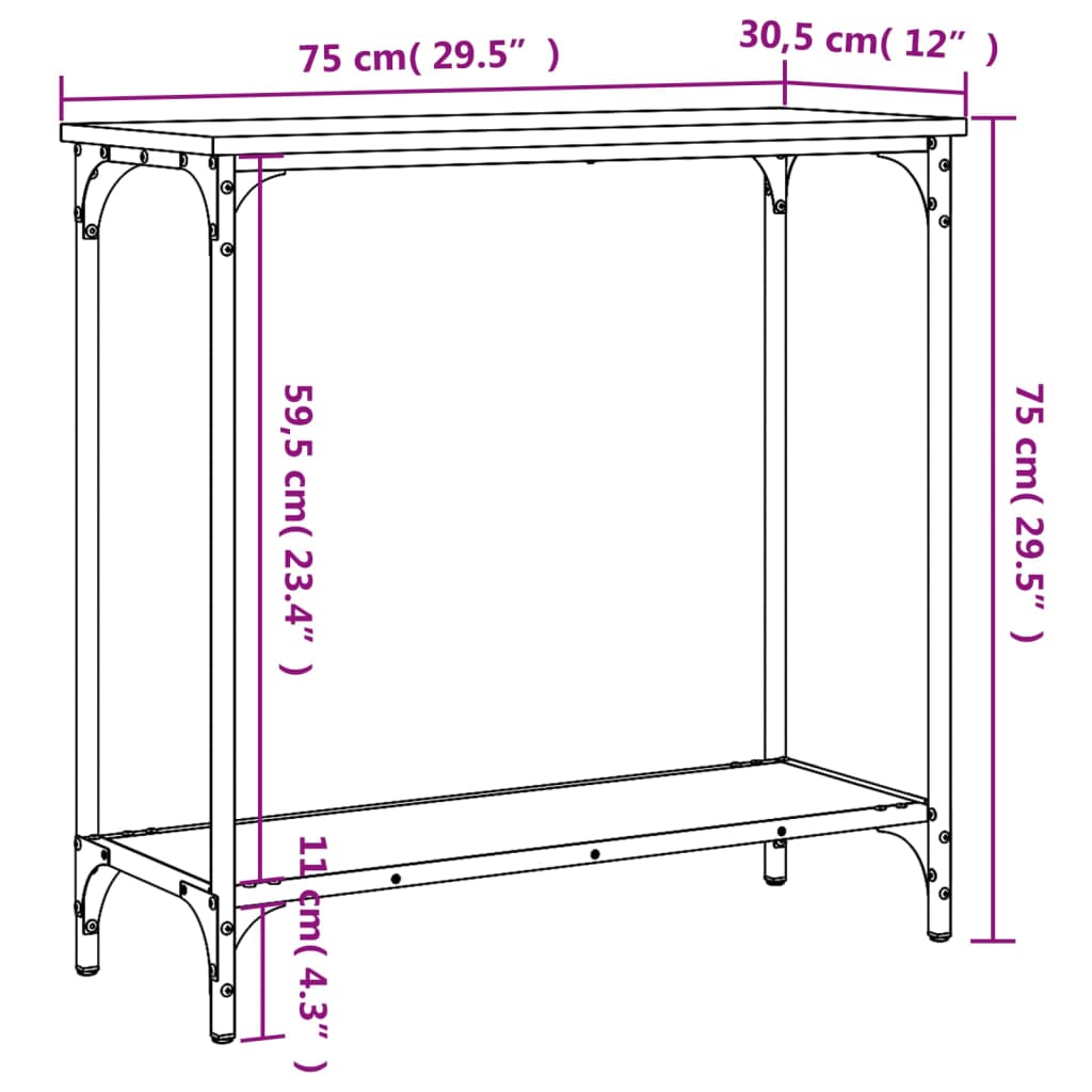 Console Table Grey Sonoma 75x30.5x75 cm Wood Based Panel
