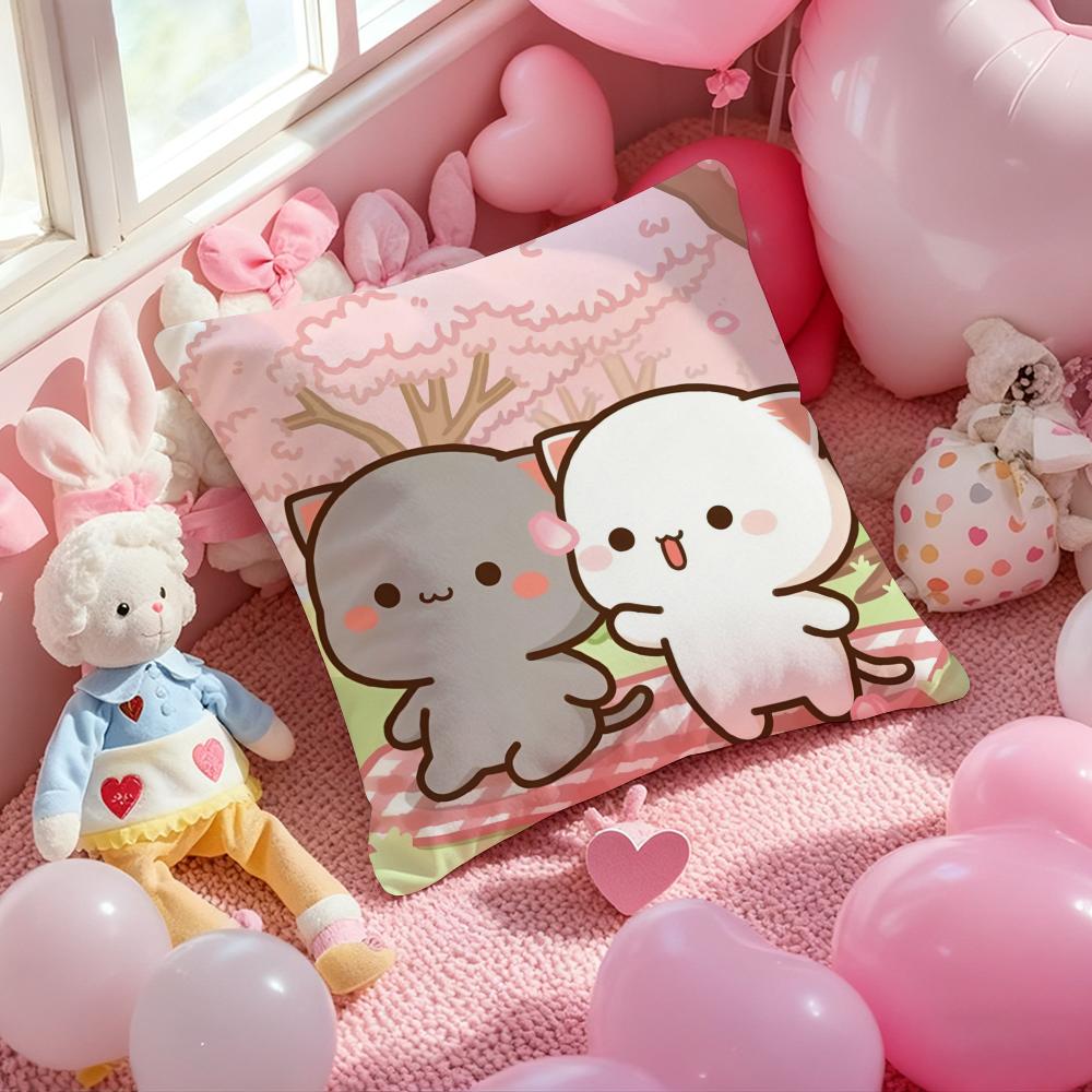 

Cute Peach Mochi Cat And Goma Cushion Cover Pattern Printed Pillowcase for Living Room Sofa Cushion Cover & Bedroom Decor 12x12Inch