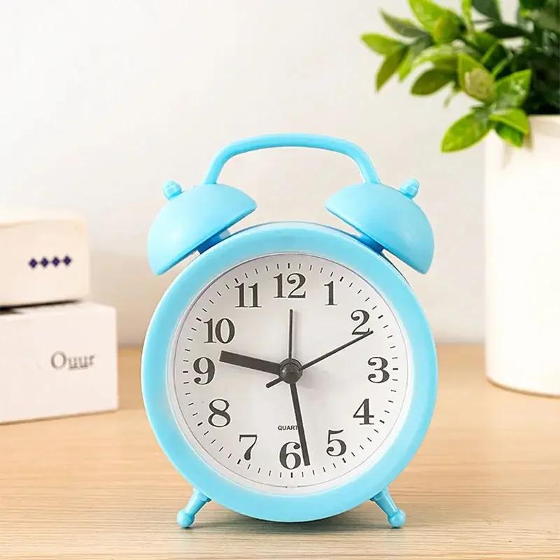 Retro Bell Alarm Clock Desk Table Analog Clock Silent with Night Light for Home Office Mini Travel Alarm Clock