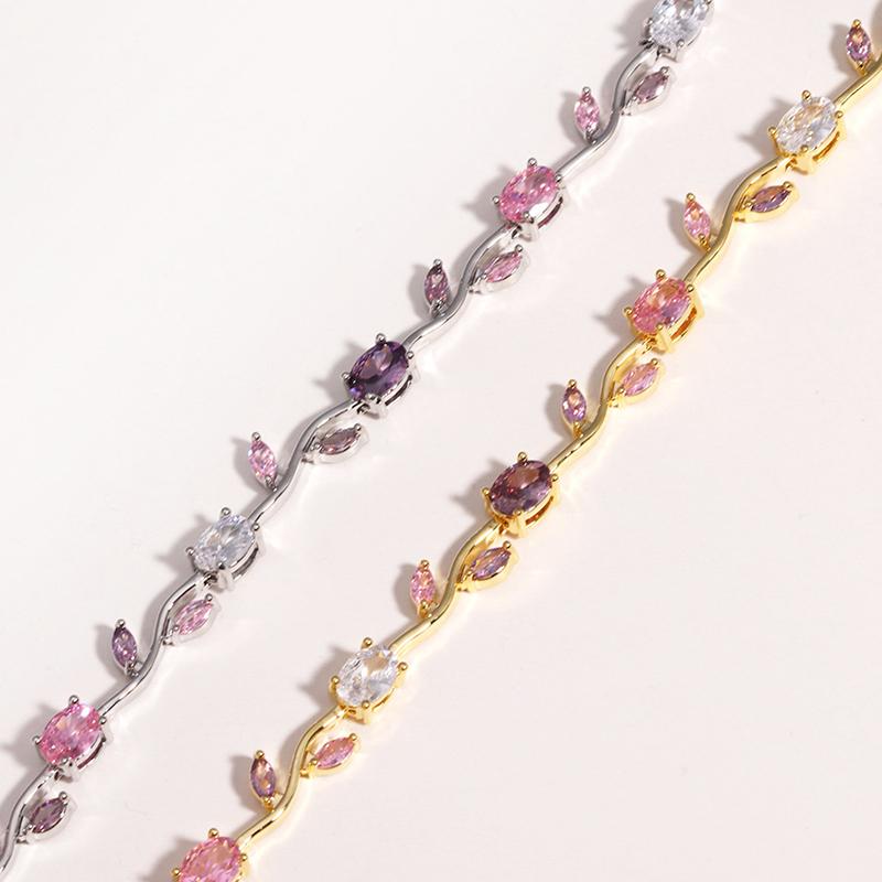 Colorful Leaf Cubic Zirconia Cz Crystal Bridal Bridesmaid Wedding Jewelry Bracelets Gift For Women Mom On Wedding Day