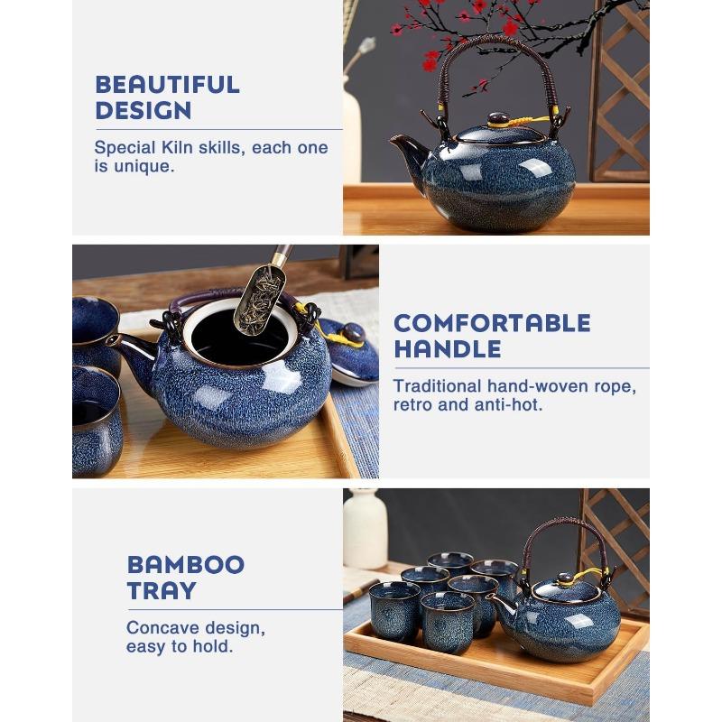 ChineseTea Sets - White Porcelain Tea Set with 1 Teapot Set, 6 Tea Cups, 1 Tea Tray, 1 Stainless Infuser, Minimalist Household Tea-things