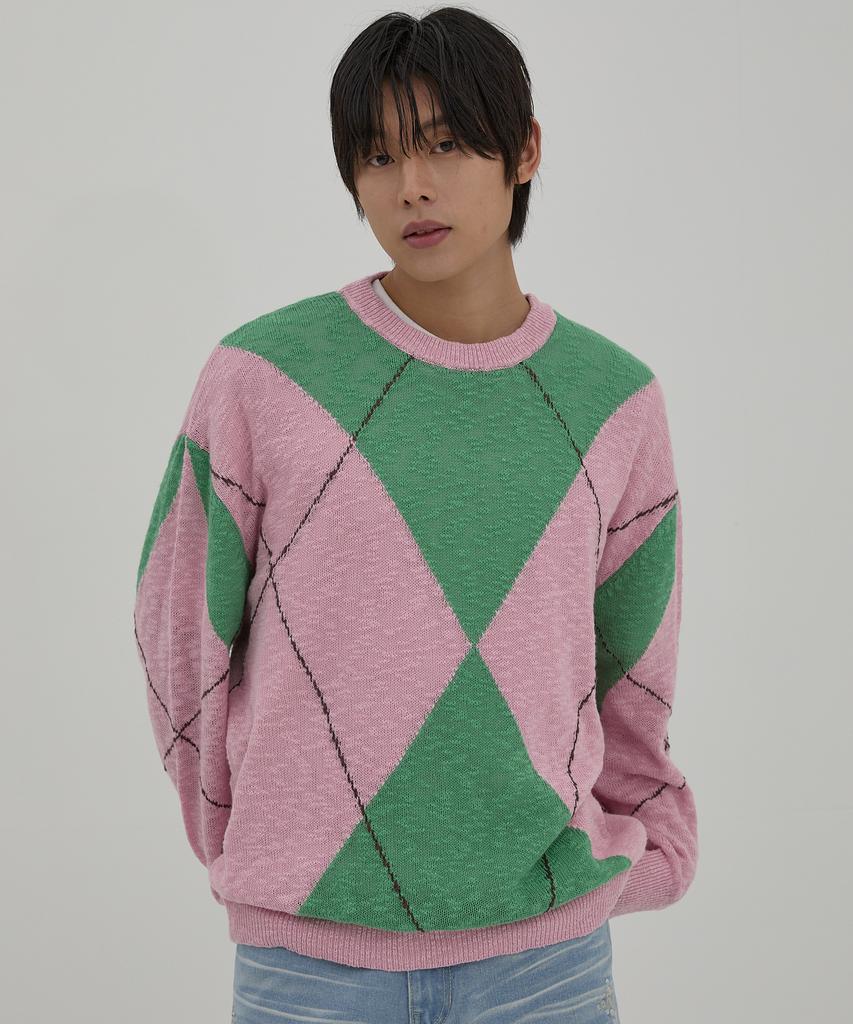 WAIKEI Big Argyle Boucle Knit Green