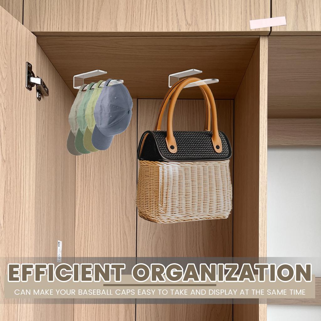 4Pcs Acrylic Baseball Caps Rack Self-Adhesive Wall Mounted Hat Hook Organizer J-Shaped Hat Storage Holder Closet Hanger