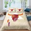 Cow Skull Duvet Cover Queen Sunflower Cattle/Bull Skeleton Bedding Set Botanical Floral Leaves Boho Tribal Polyester Quilt Cover