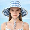 Checkered Wide Brim Bucket Hat for Women, UV Protection Sun Hat with Adjustable Chin Strap, Foldable Outdoor Beach Gardening Cap