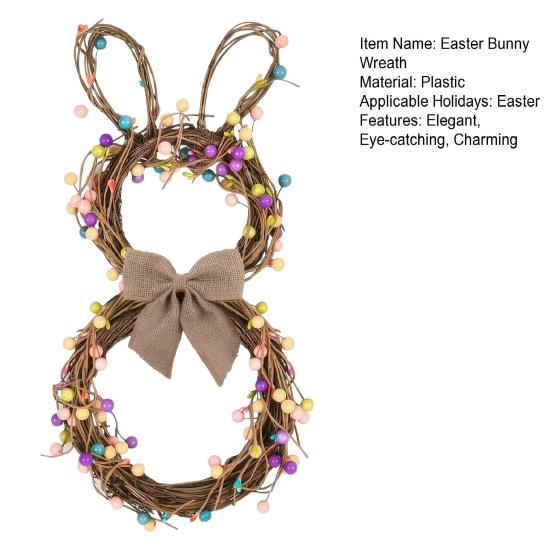 Easter Bunny Wreath with Pastel Eggs Artificial Twig Wreath with Burlap Bow Spring Rabbit Shaped Door Wreath for Front Door Decor
