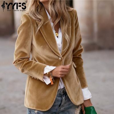 YYFS Women's Fashion Casual Solid Color Print Autumn Winter Long Sleeve POLO Neck Jackets & Coats