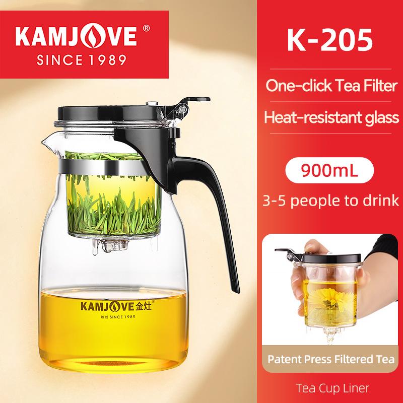 KAMJOVE Heated Resistant Glass Tea Pot One-button Filtering Tea Separation Kettle Teapot With Infuser 400-900ml Coffee Kettle