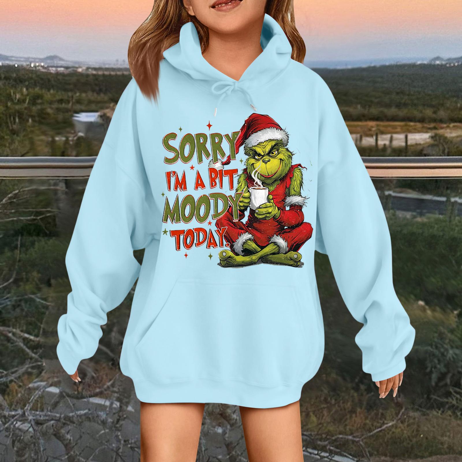 

Детская модная повседневная толстовка с капюшоном свободного кроя с длинными рукавами и рождественским принтом 120