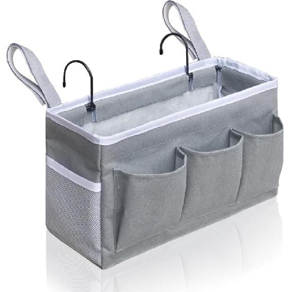 Bedside Caddy Storage Organizer - 2pcs Hanging Bag Holder with Pockets for Bedroom, Loft, Tent, Curtain, Bunk bed Shelf Accessories (Gray) Gray_1pcs