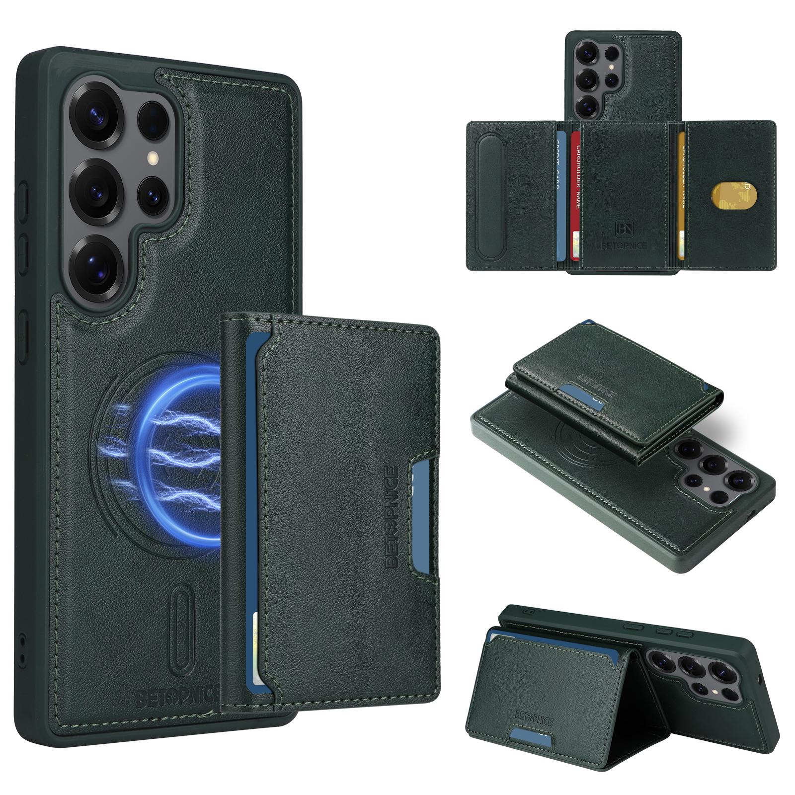 

For Samsung Galaxy S25 Ultra Magnetic Case BETOPNICE Leather Phone Cover Kickstand with Detachable Card Bag D