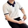 Men's Luxury Summer Jacquard Wave Pattern Polo Shirt - Short Sleeve Knit with Lapel and Color Block Design