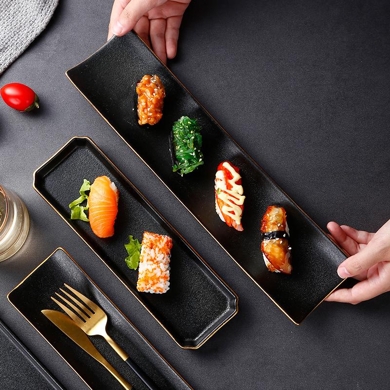 El Creative Ceramic Plate Japanese Cuisine Rectangular Phnom Penh Plate Sushi Plate El Restaurant Pure Black  Pot Dish