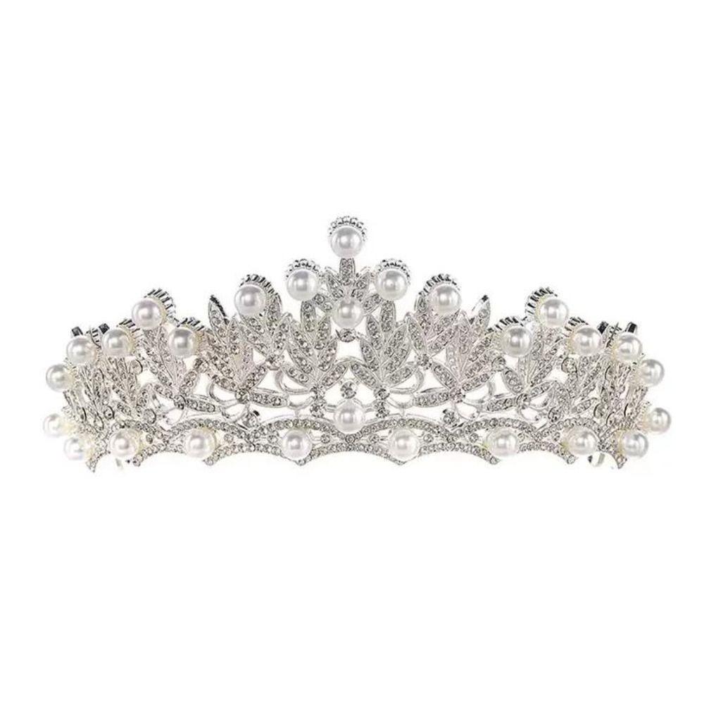 Silver Rhinestone Tiara Gold Pearl Tiaras Temperament Bride Crown  Princess