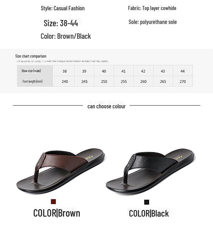 Men's Genuine Leather Summer Flip Flops - Breathable Non-Slip Beach & Casual Home Sandals