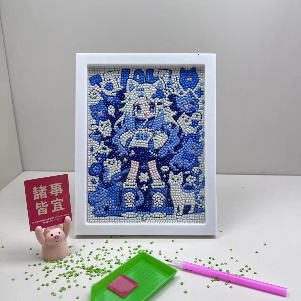 Cartoon Diamond Painting Children's Handmade Diy Diamond Stickers Bedroom Living Room Decorative Painting Masonry Painting with Photo Frame.