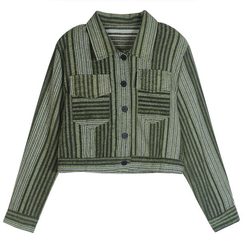

Ранняя осень, тонкая повседневная короткая рубашка в полоску, осенняя женская короткая куртка, шикарные нишевые топы XL зелёный