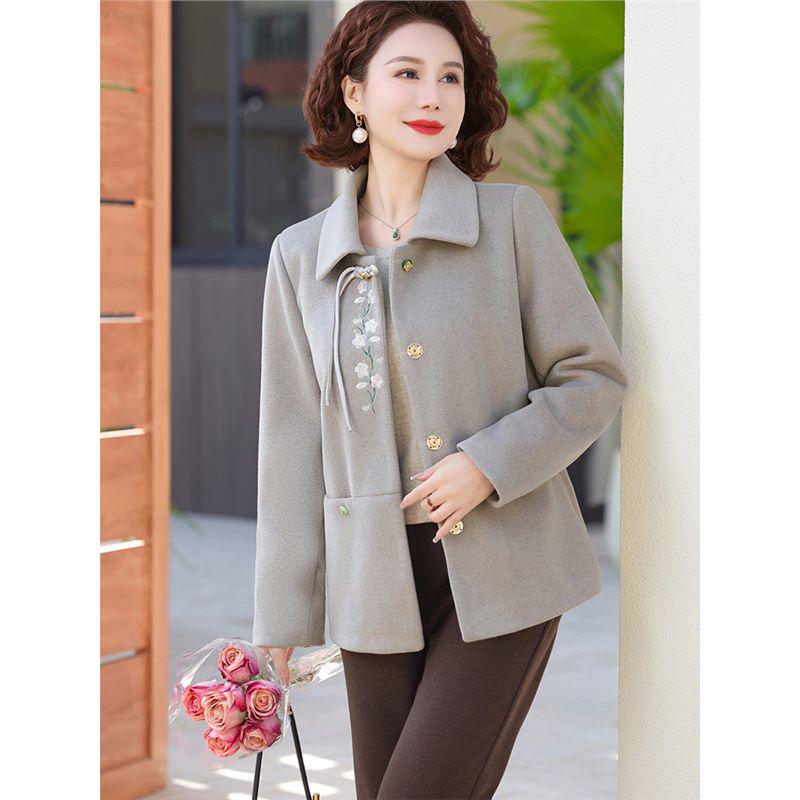 Wełniana kurtka mamy 2025 - Elegancki styl wiosenno-jesienny dla kobiet w średnim i starszym wieku