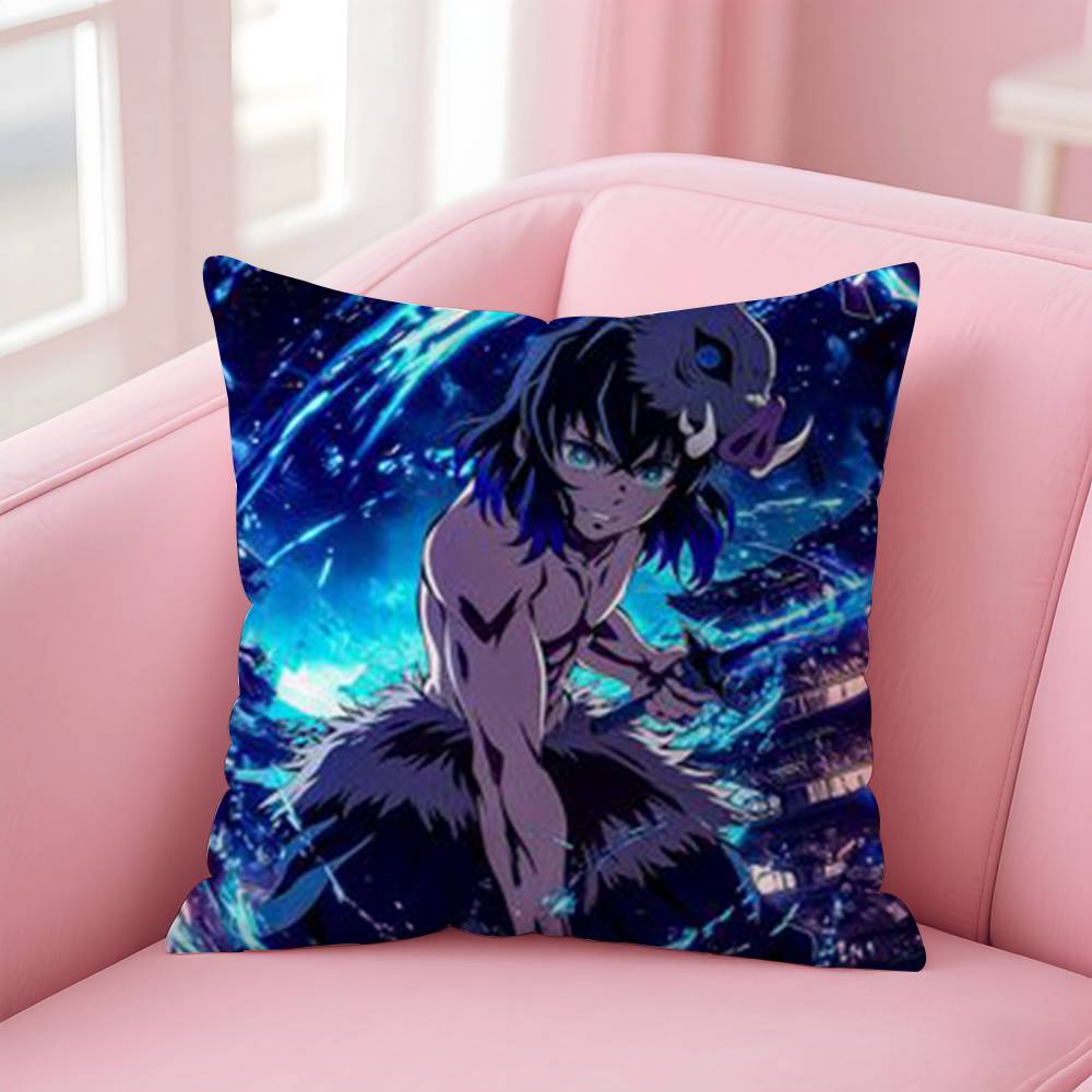 Demon Slayer Kimetsu No Yaiba Anime Kissenbezug Anti-Milben Kissenbezug Versteckter Reißverschluss Seidiger Kurzer Plüsch Sofakissenbezug