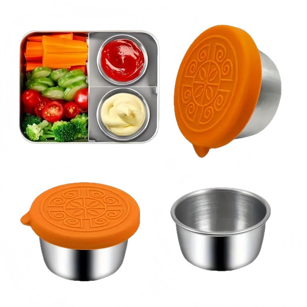 Stainless Steel Sauce Cup with Silicone Lid - 304 Dipping Dish for Salad, Tomato, and Seasonings.