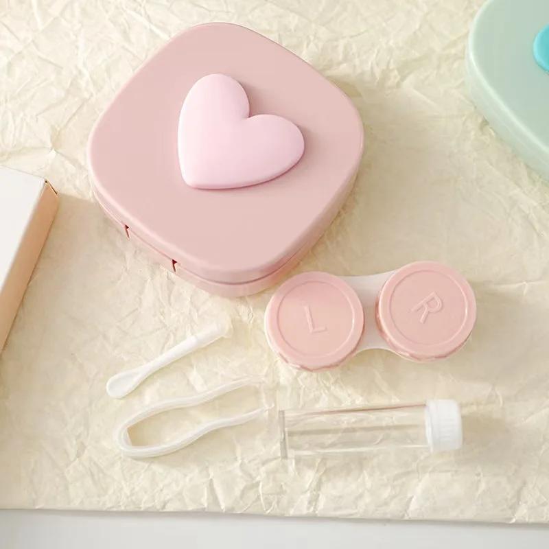 

Heart Contact Lens Case with Mirror Mini Lovely Eyes Care Contact Lens Container Box Travel Kits Eyewear Accessories Organizer рожевий
