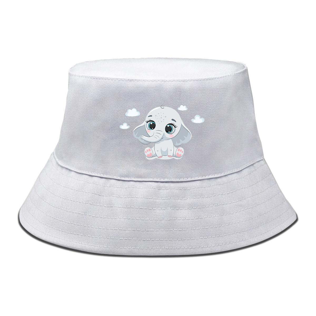 

Мультяшная панама с принтом слона, животная рыбацкая шляпа, конфетного цвета, двусторонняя, модная шляпа-ведро as the picture белый