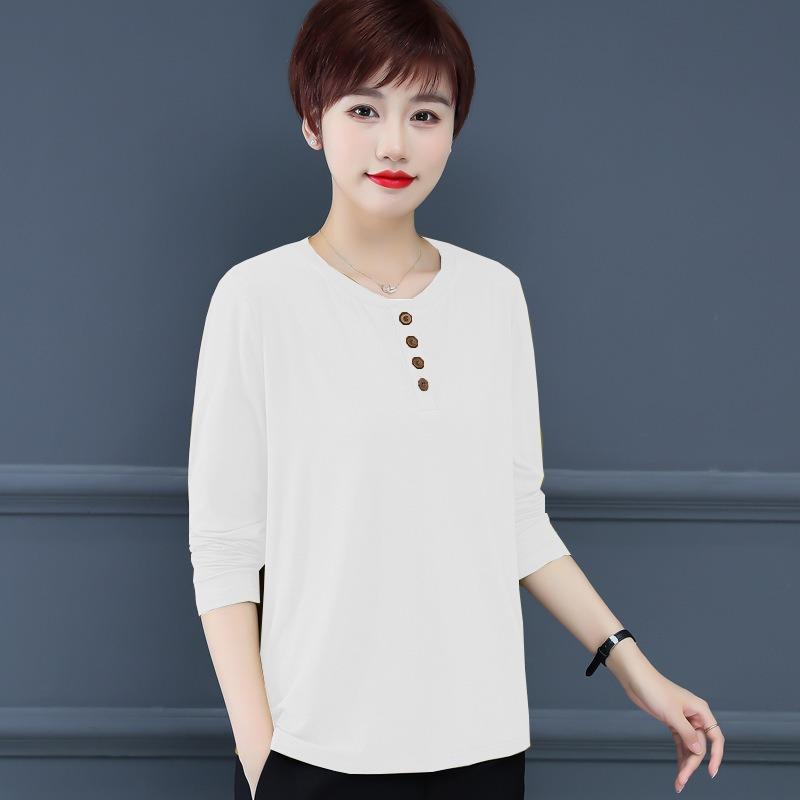 Middle-aged Autumn Long-sleeved New Style Simple Versatile Loose Temperament Top Round Neck Shirt