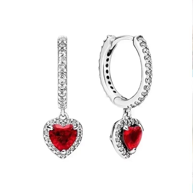 Classic Shiny Red Jewelry 925 Silver Exquisite Heart-shaped Bowknot Ring Necklace Bracelet Women's Jewelry Party Gifts