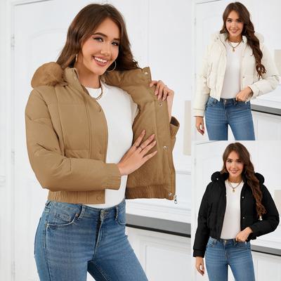 2025 Damen Winter Kurzer Baumwollmantel Hohe Taille Slim Fit Warm Pelzkragen Wattierte Oberbekleidung Lässige Verdickte Jacke