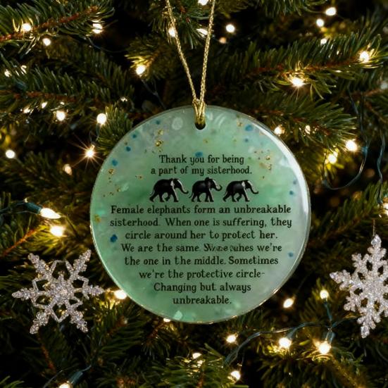 Yousheng Round Elephant Sisterhood Sea Glass Ornament Handmade Acrylic Sea Glass Art Christmas Hanging Ornament Friendship Keepsake Gift for Sisters