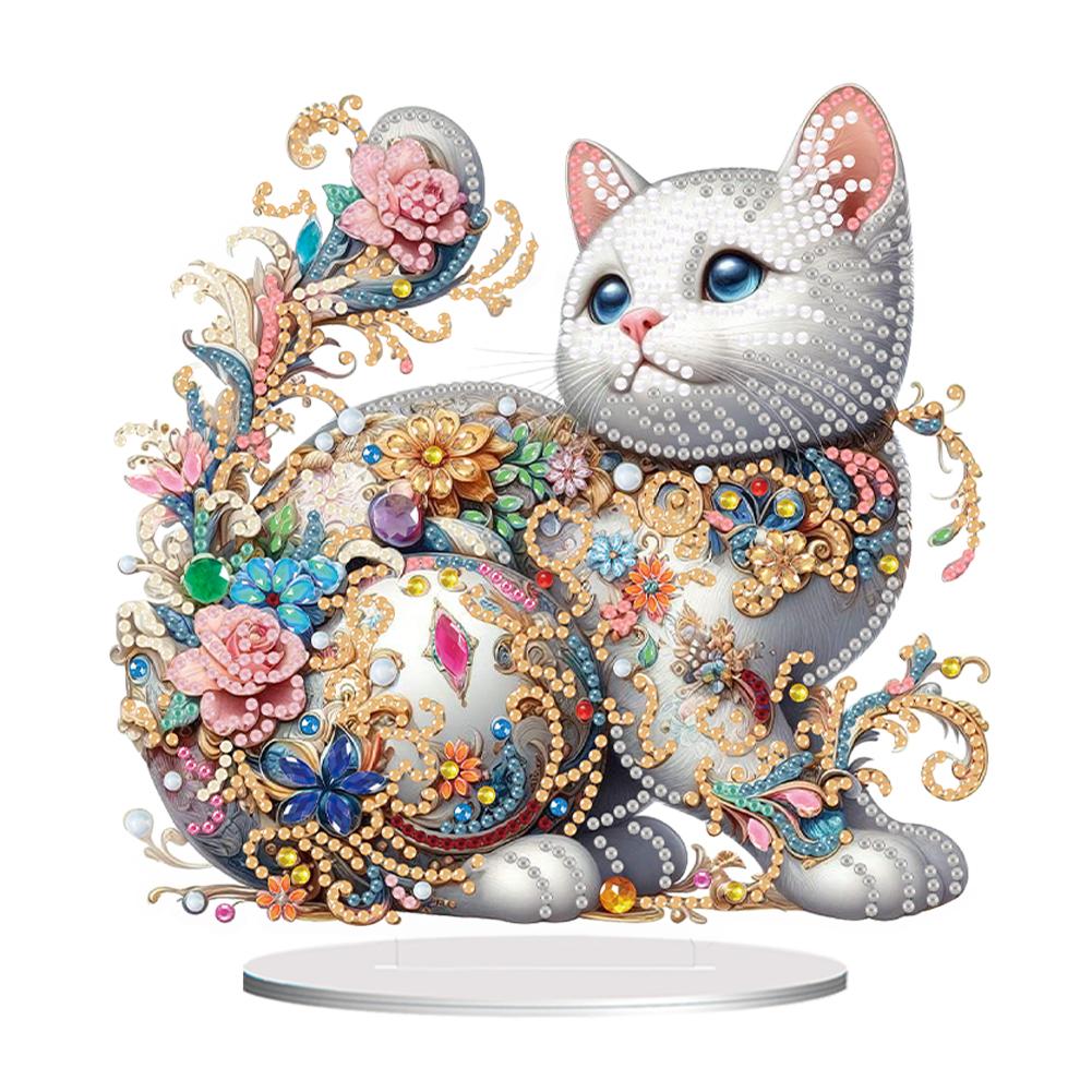 Special Shape Cat Table Top Diamond Painting Ornament Kits Diamond Painting Tabletop Ornaments Kit for Home Office Desktop Decor