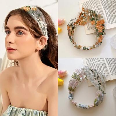 Mode Dünnes Besticktes Kopftuch Haarband Elastische Spitze Druck Blume Turban Stirnbänder Damen Haarschmuck Geschenke