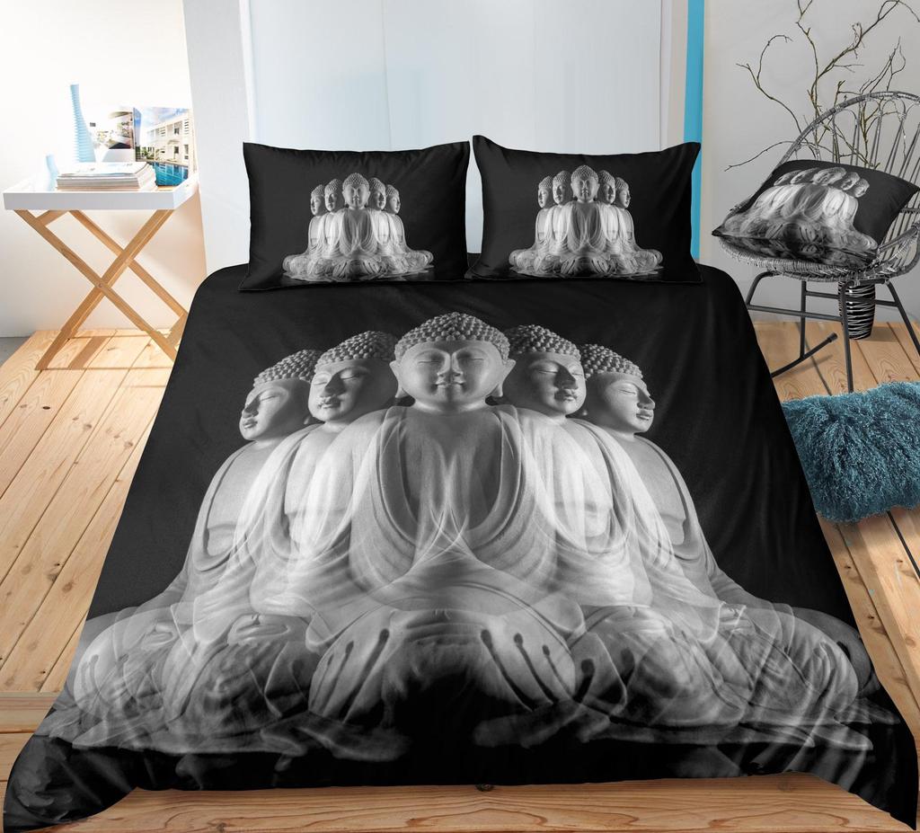 Buddha Creative Printing Bedding Set Personalized Design Quilt Cover and Pillowcase Full-size Microfiber Comfortable Home Decoration