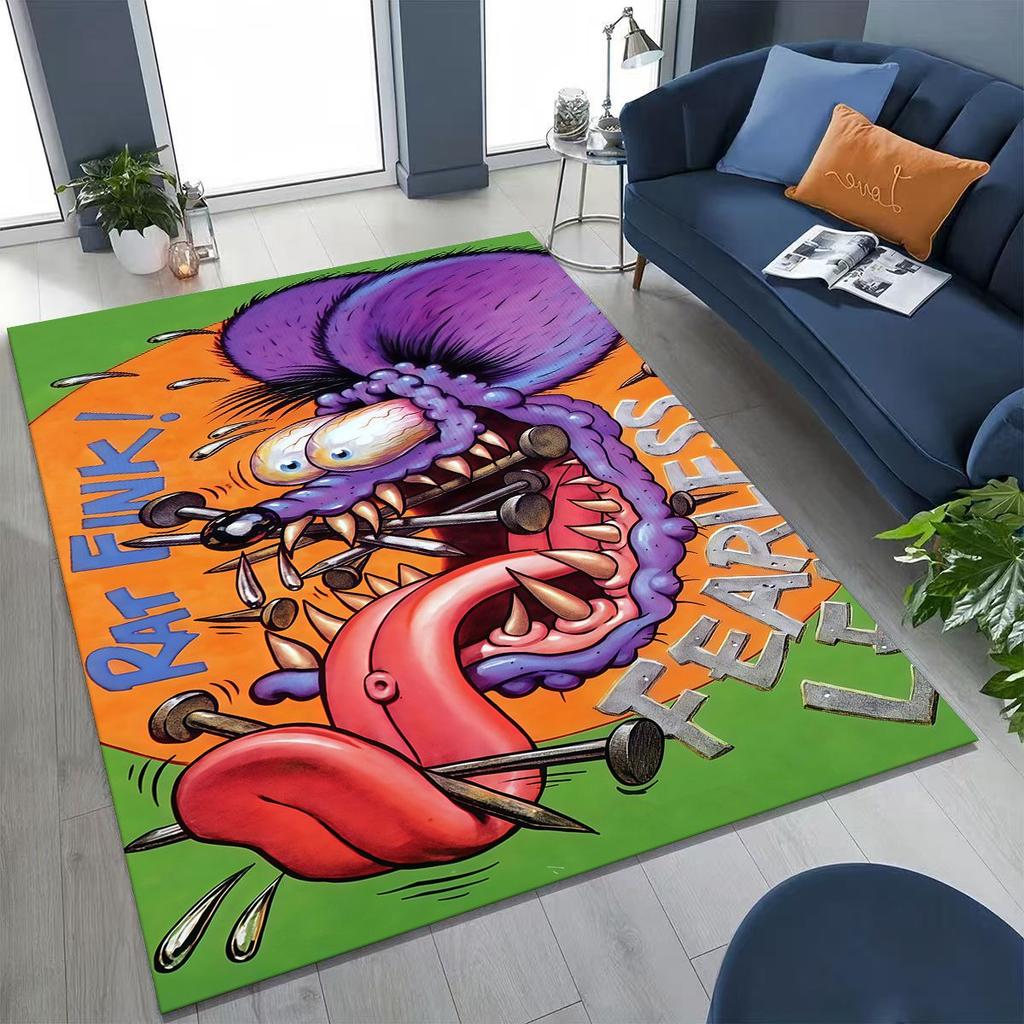 3D Rebellious RAT FINK Auto's Bord Cartoon Vloerkleed voor Slaapkamer Woonkamer Bank Huis Deurmat Decoratie, Groot Kinder Speel Antislip Vloermat