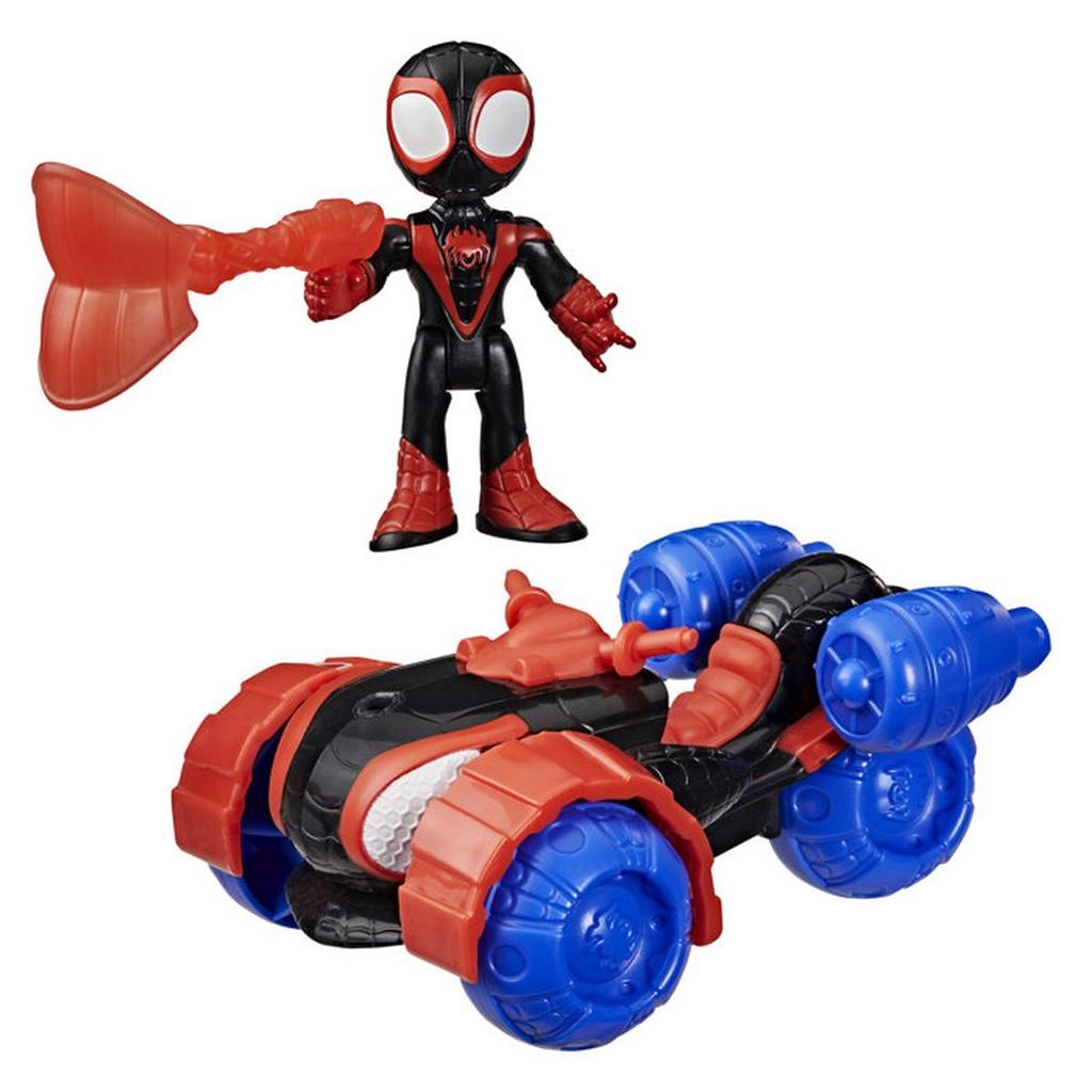 Spidey Véhicule Techno-Quad et figurine Miles « Spin » Morales de 7,5 cm et accessoire, des 3 ans, Marvel Spidey et ses Amis Extraor