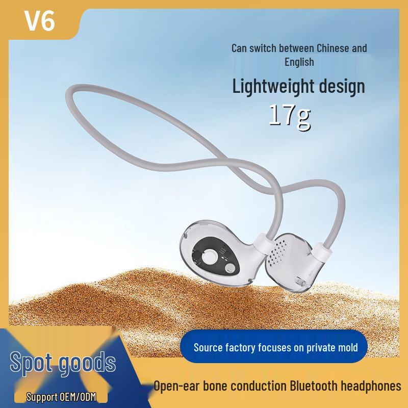 V6 Bone Conduction Wireless Bluetooth In-Ear Headphones - Open Ear Hook Style for Secure Fit During Sports Activities