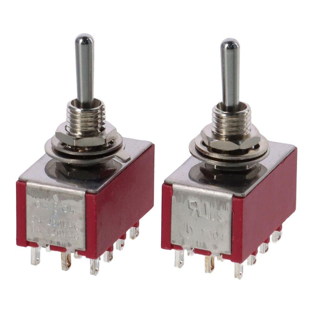 2Pcs ON/Off/ON Mini Toggle Switch 3 Position 12 Pins 125V /250V Car Boat Switches Plastic, Metal Red 3 Position 12 Pins