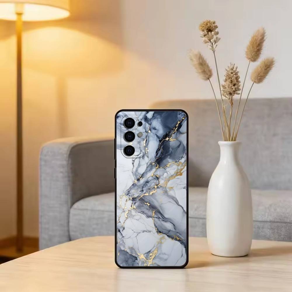 Stylish Marble Pattern Phone Case Black Silicone Soft For Samsung S25,S24,S21,S22,S23,S30,Ultra,S20,Plus,Fe,Lite