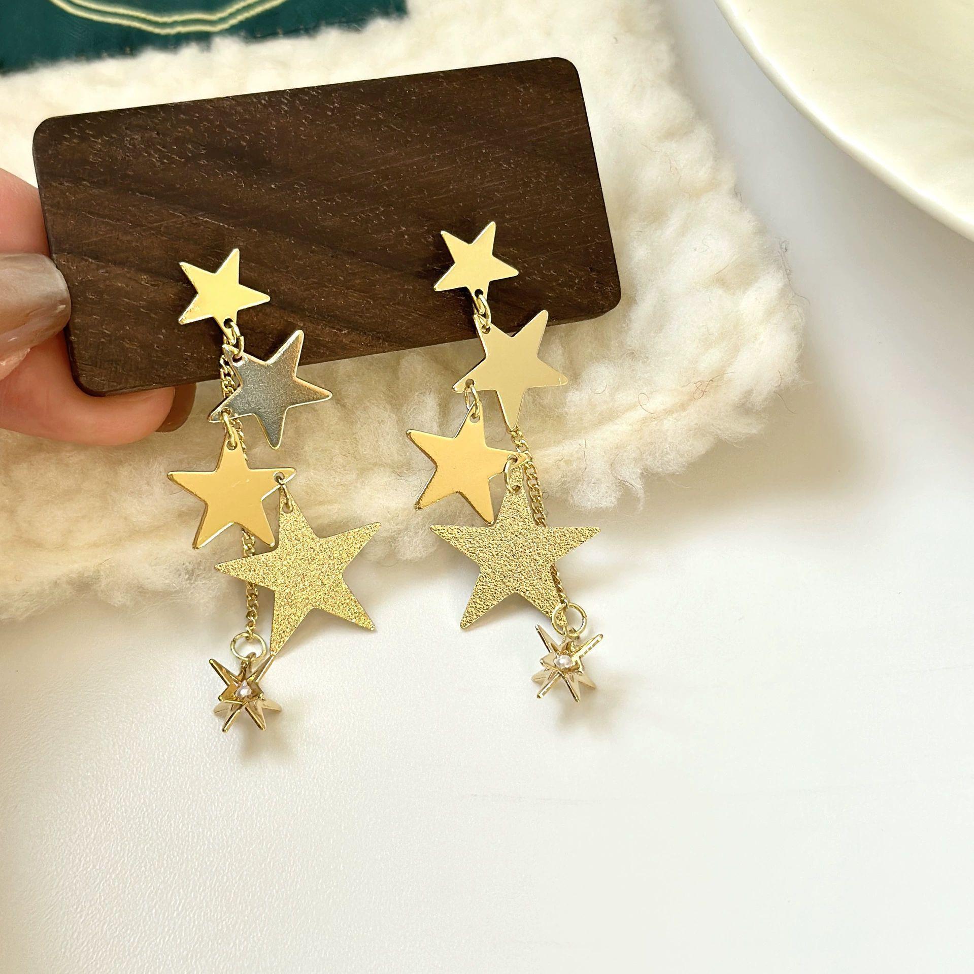 

Серьги-подвески в корейском стиле с пентаграммой для женщин - Длинные полые серьги-пусеты со звездой