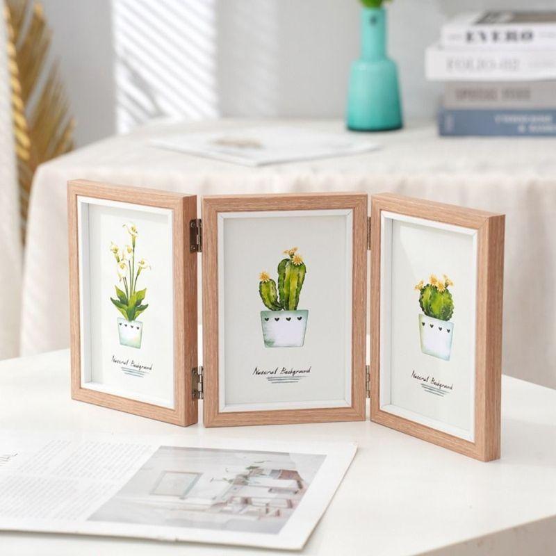 Creative Foldable Hinge Photo Frame Double/Triple Wooden Portrait Picture Frame 2/3/4/5 Linked Rectangular Desktop Album Set
