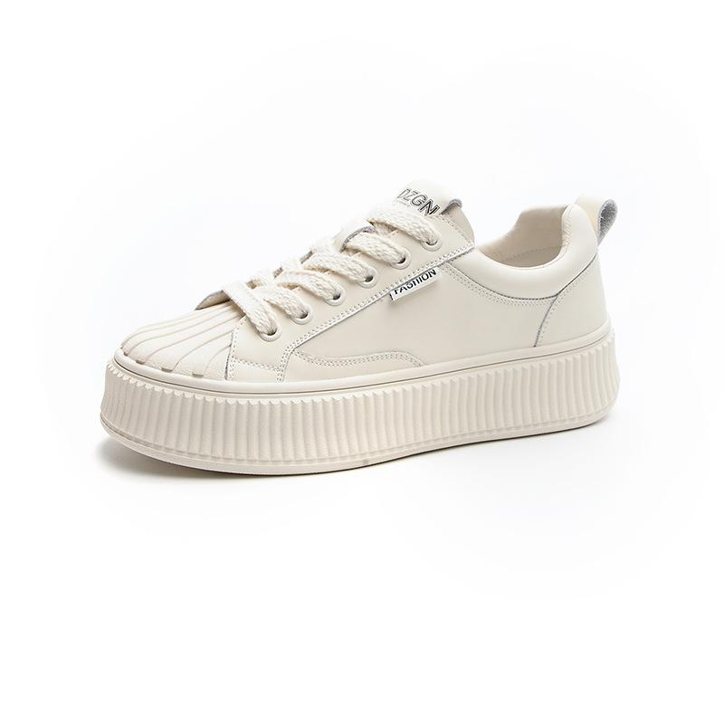 Leather muffin thick-soled heightening little white shoes children's shell head 2025 autumn new fashion explosion casual board shoes