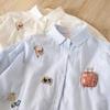 Spring 2026 Slimming Striped Children's Literary Style Women's Embroidered Long Sleeve Shirt