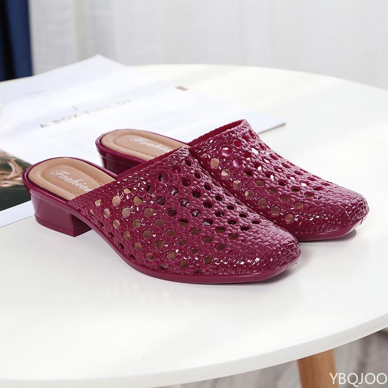 Fashion Women's hollowed out mid heel non slip thick soled toe sandals with fashionable simple design women's outdoor slippers