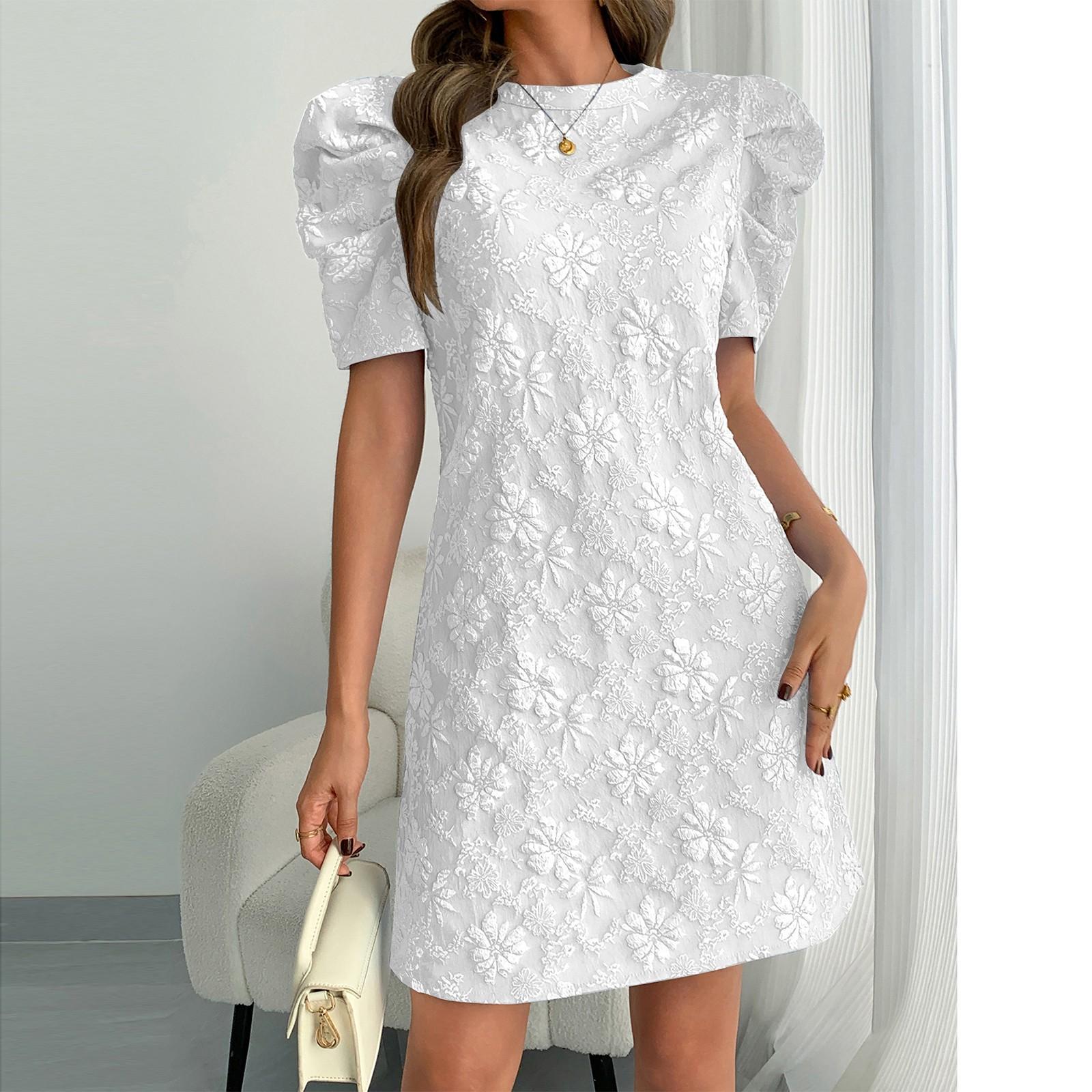 

Женское модное повседневное платье в стиле ретро с короткими рукавами и круглым вырезом XL белый