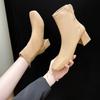 New Women'S Boots Winter Korean Edition Square Head Rear Zipper Short Boots Women'S Thick Heel Middle Heel Boots Children