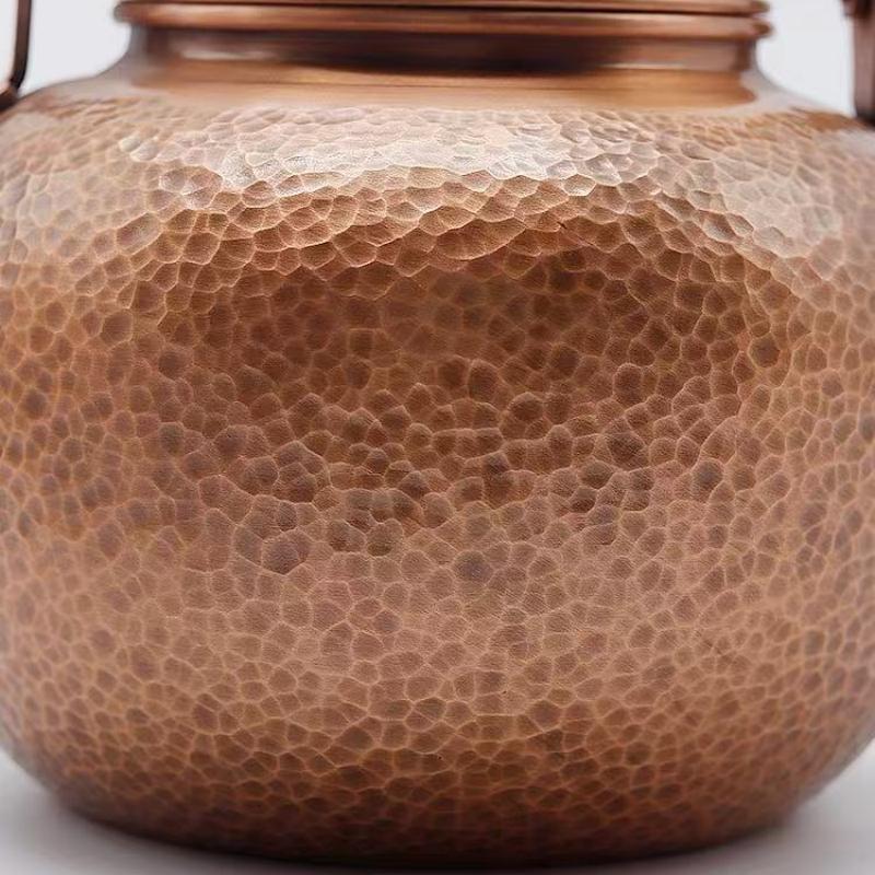 Handcrafted Vintage Large Size Copper Coffee Pot,Thickened Hammer Texture Weave Handle 1600 Ml Heat Resistant Filter Tea Kettle
