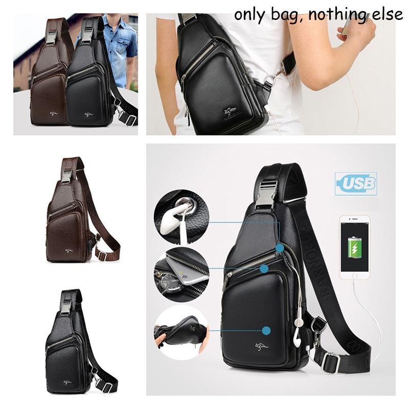 Barnoroo New Men's Casual Chest Bag Fashionable Crossbody Bag With Usb Port Trendy Men's Bag