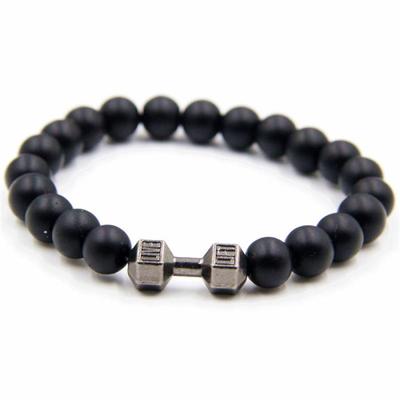 Lava Bracelet Black Volcanic Stone Black Matte Dumbbell Beads Bracelets For Women Men Fitness Barbell Jewelry Mens Bracelets