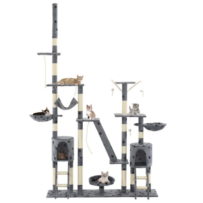 VidaXL Arbre à chat et griffoirs 230-250 cm Empreintes de pattes Gris